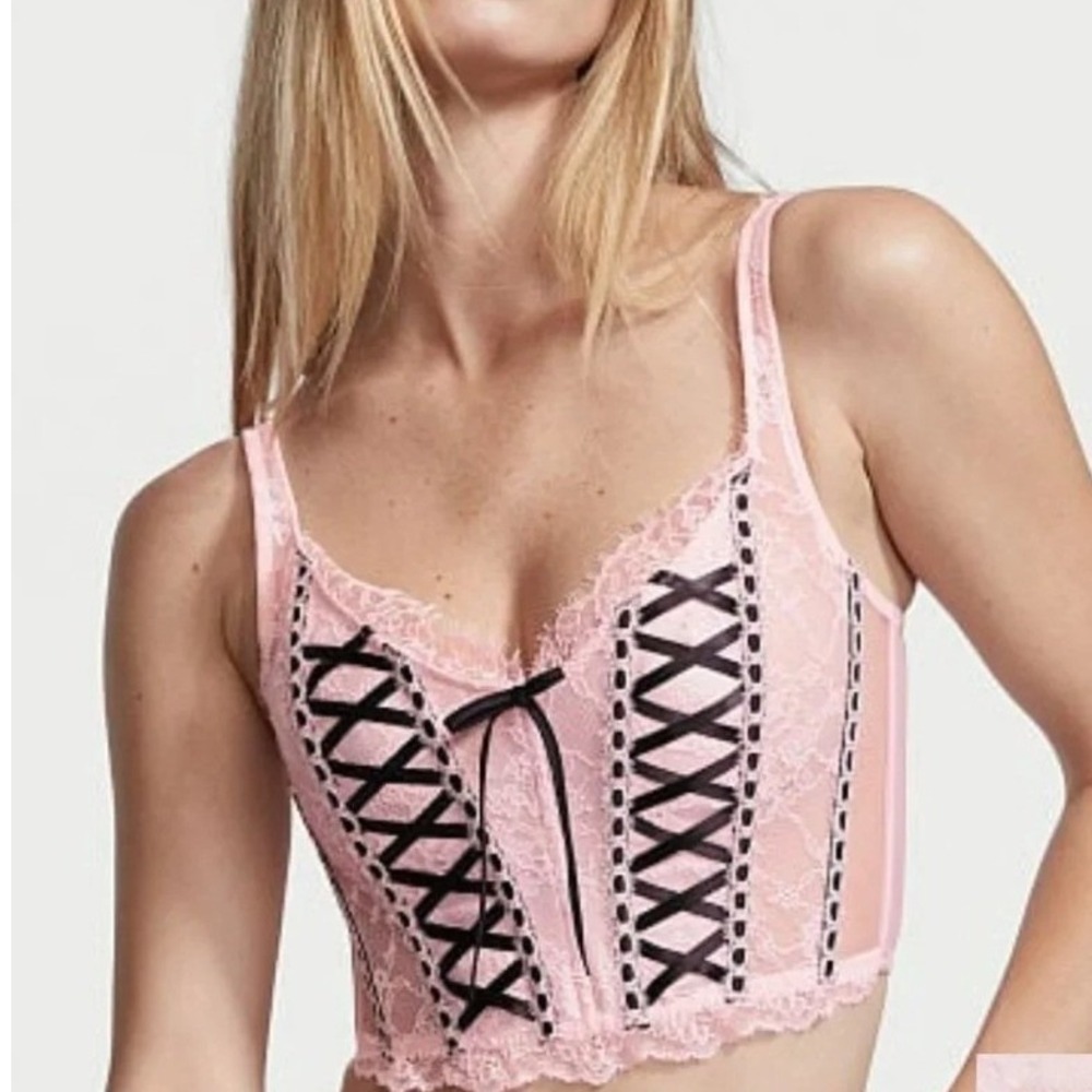 NWT Victorias Secret Dream Angels Lace Up Corset Bralette Pink Small Coquette